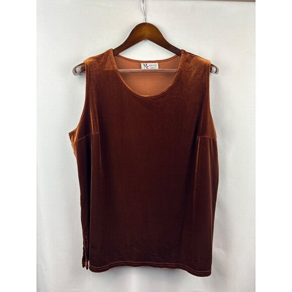 Women’s Maggie Sweet 1X Brown Velvet Sleeveless Blouse - Picture 1 of 5